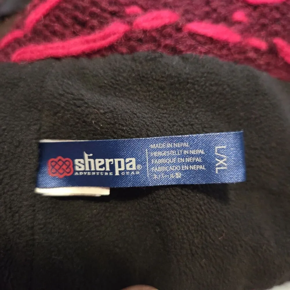 Sherpa Adventure Gear Knit Pom Beanie Hat Burgundy Pink Geometric Fleece L/XL